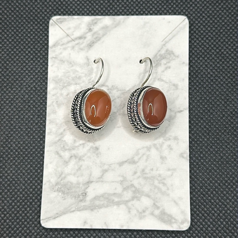 Carnelian gemstone dangle earrings 🧡 on sterling silver overlay NWT